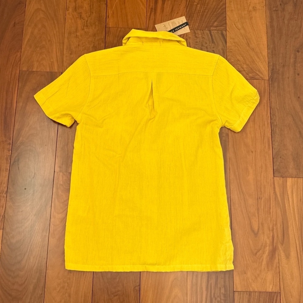 Bianca Jeswant XS Yellow Hand Embroidered Palm Tree 100% Cotton Camp Shirt NWT - Picture 5 of 5